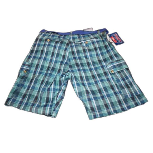 5th Ave Plaid Belted Cargo Shorts - Size 34 - NWT - Summer Street Style - Picture 1 of 4